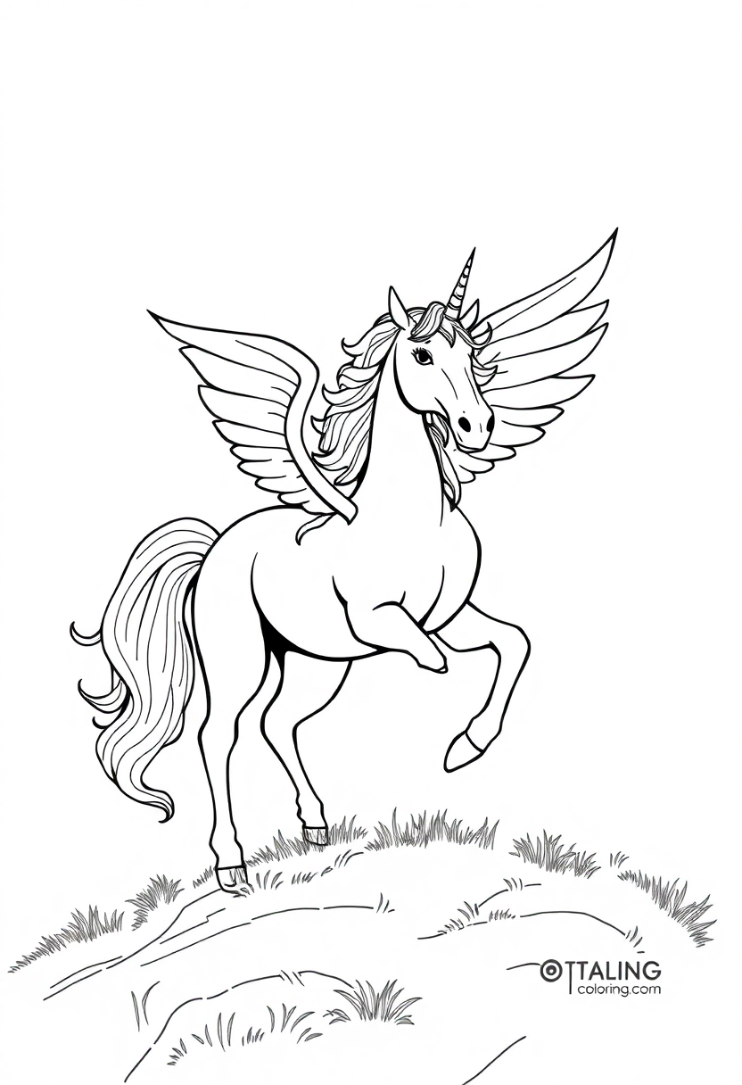 Winged Unicorn Pegasus coloring page, free printable
