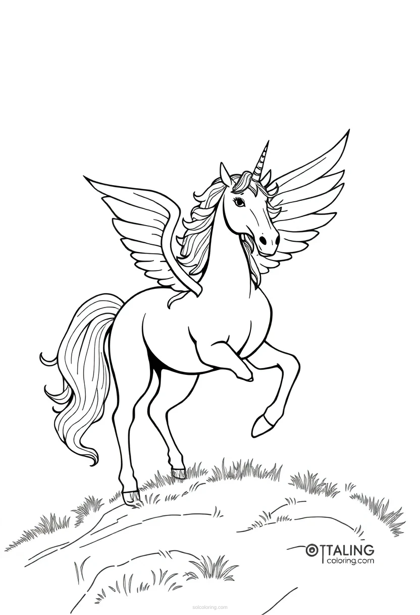 Winged Unicorn Pegasus coloring page for kids