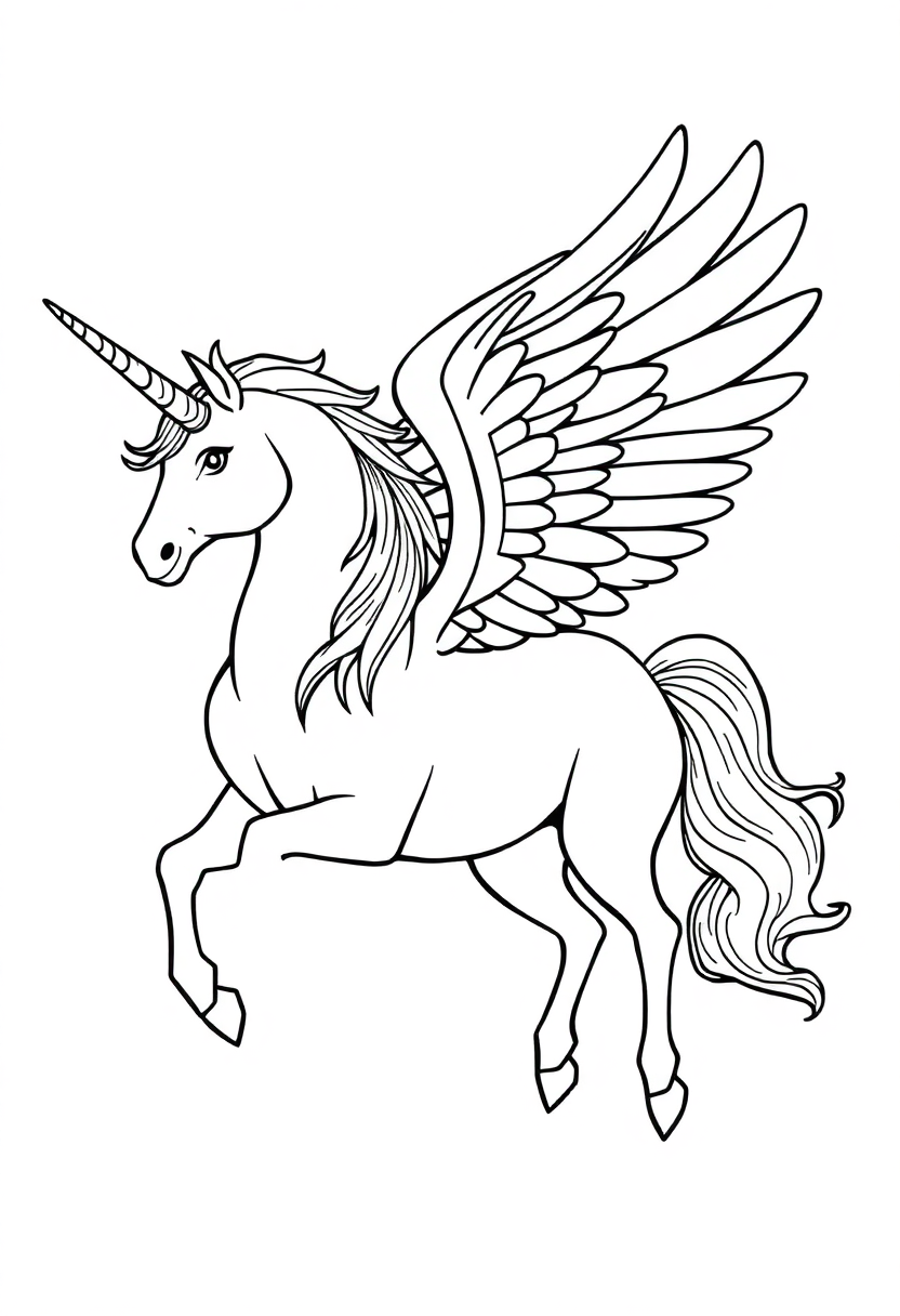 Winged Unicorn Pegasus coloring page, free printable