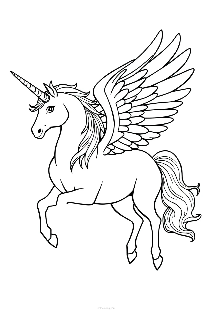 Winged Unicorn Pegasus coloring page for kids