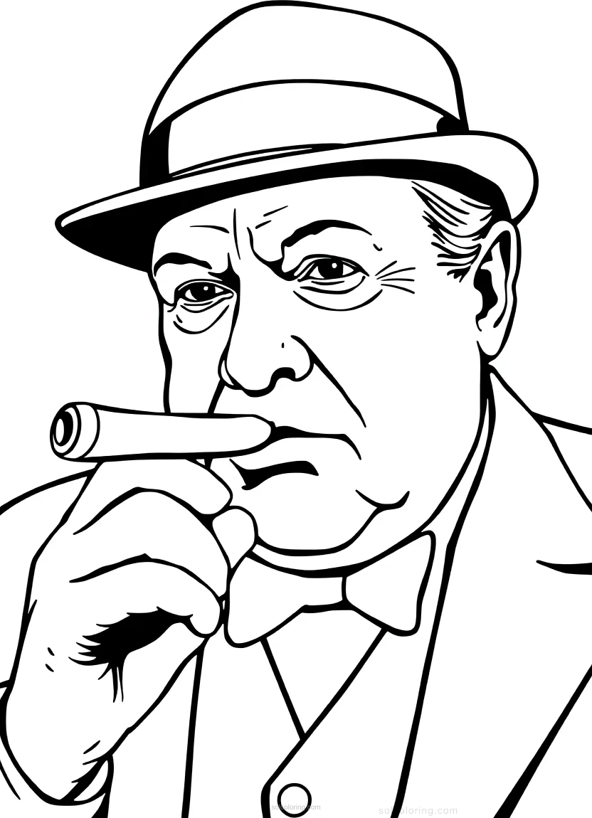 Winston Churchill with Cigar coloring page for kids