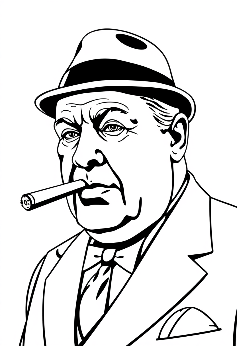 Winston Churchill with Cigar coloring page, free printable