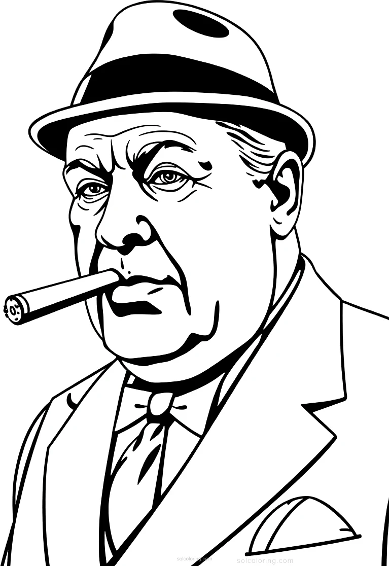 Winston Churchill with Cigar coloring page for kids