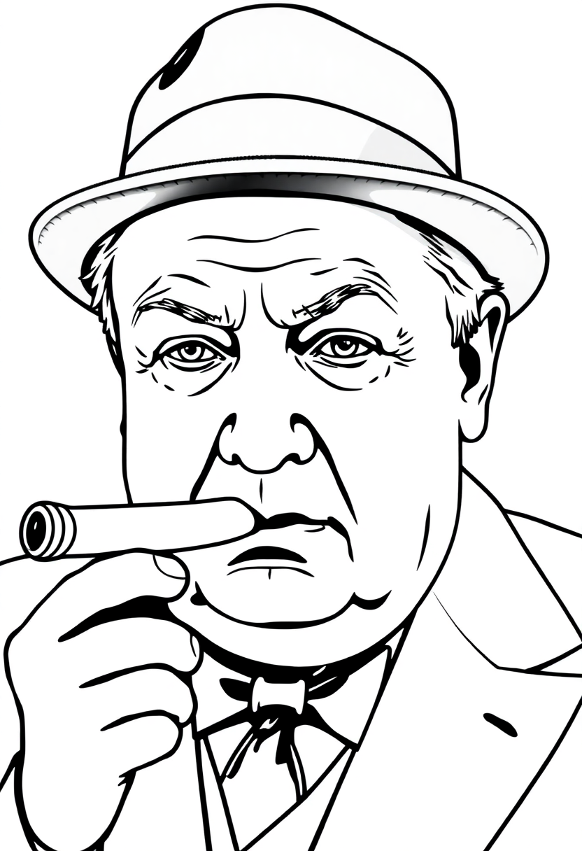 Winston Churchill with Cigar coloring page, free printable