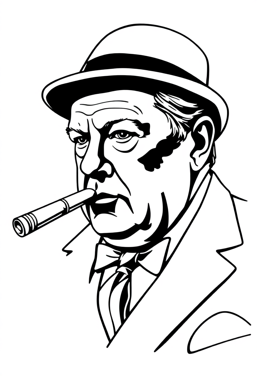 Winston Churchill with Cigar coloring page, free printable