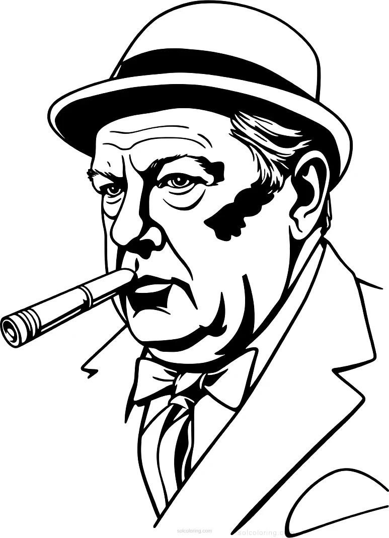 Winston Churchill with Cigar coloring page for kids