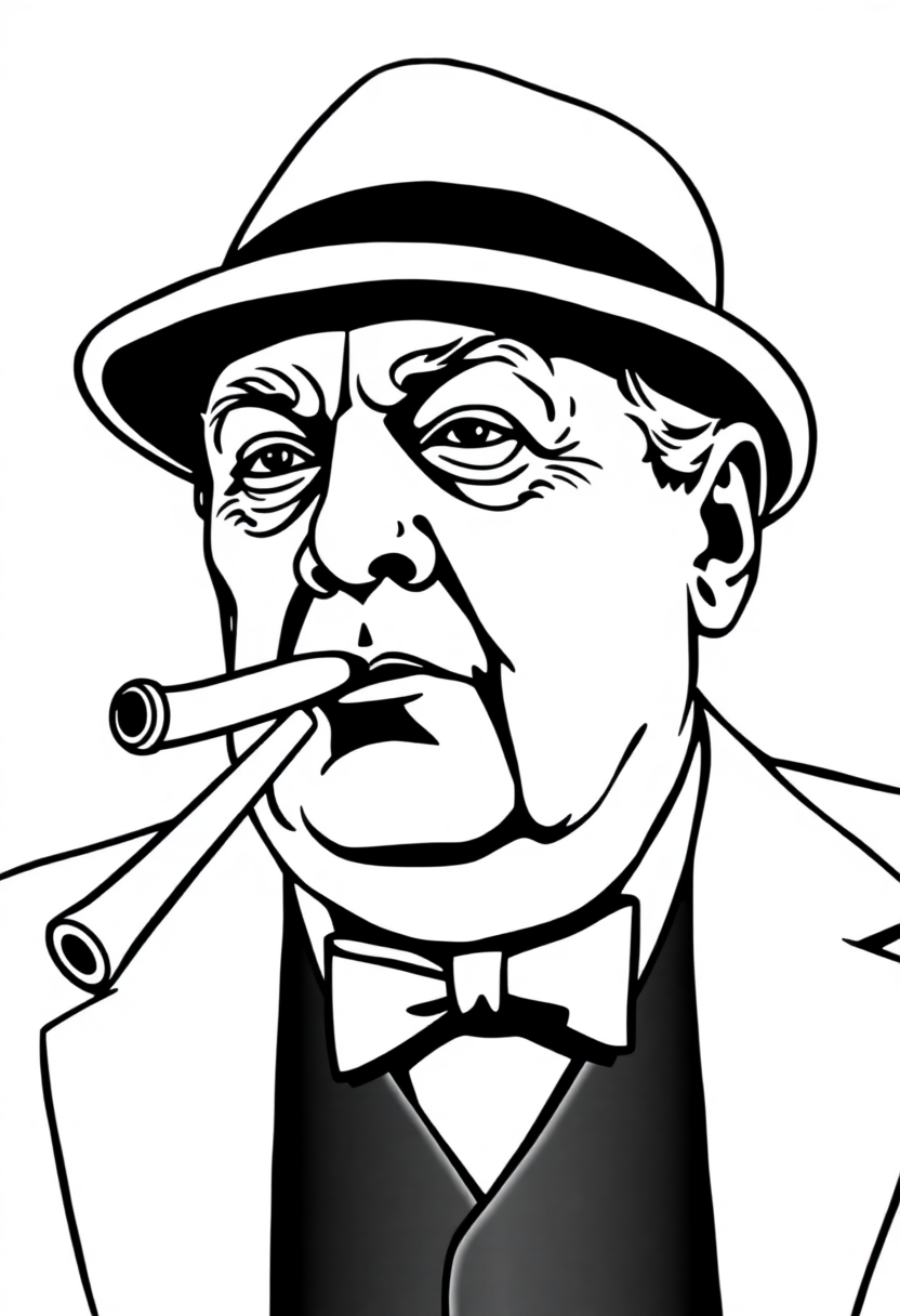 Winston Churchill with Cigar coloring page, free printable