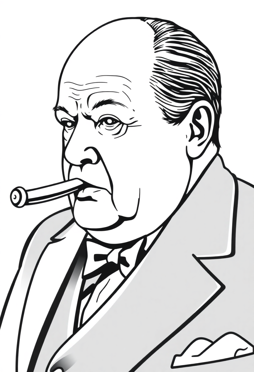 Winston Churchill with Cigar coloring page, free printable