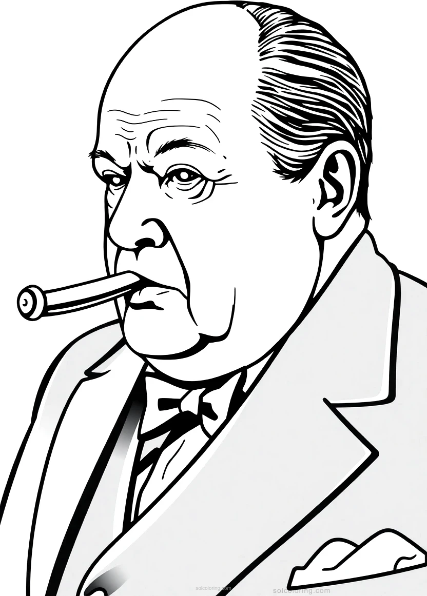 Winston Churchill with Cigar coloring page for kids