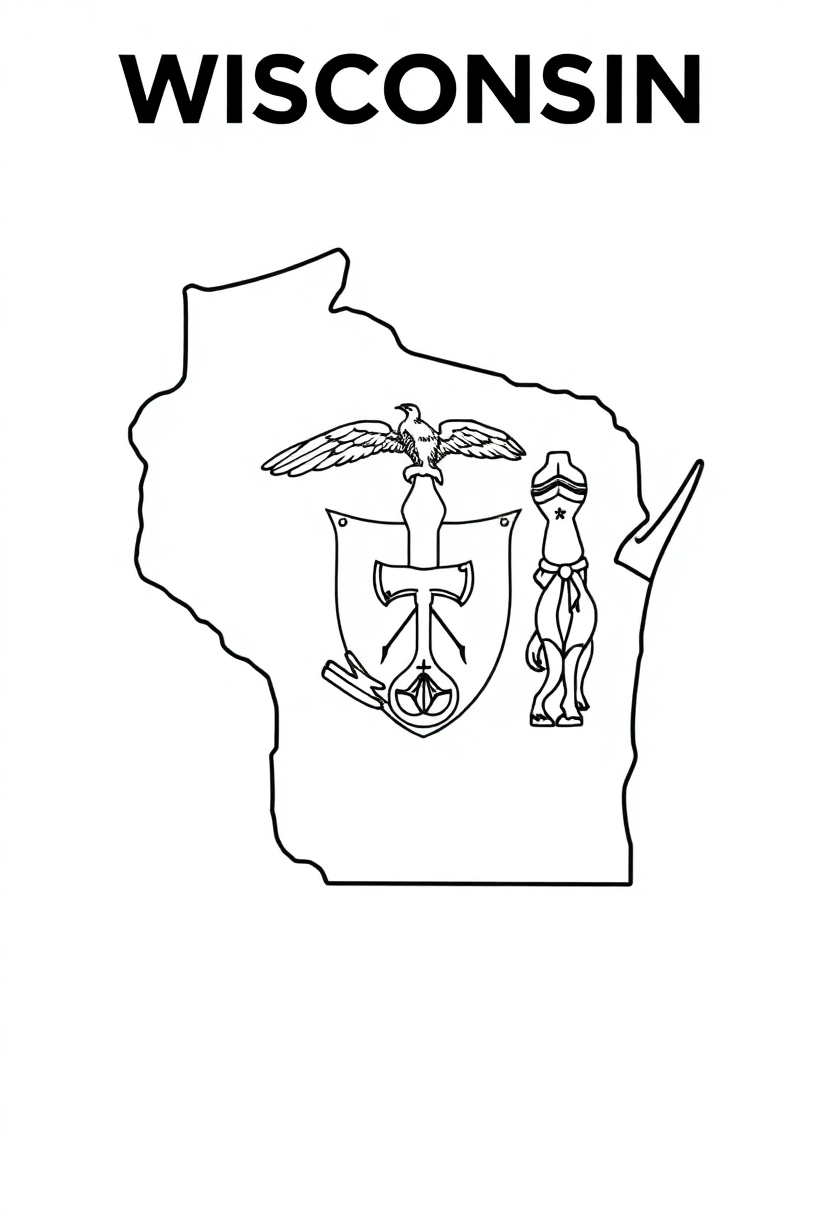 Wisconsin State Flag coloring page, free printable