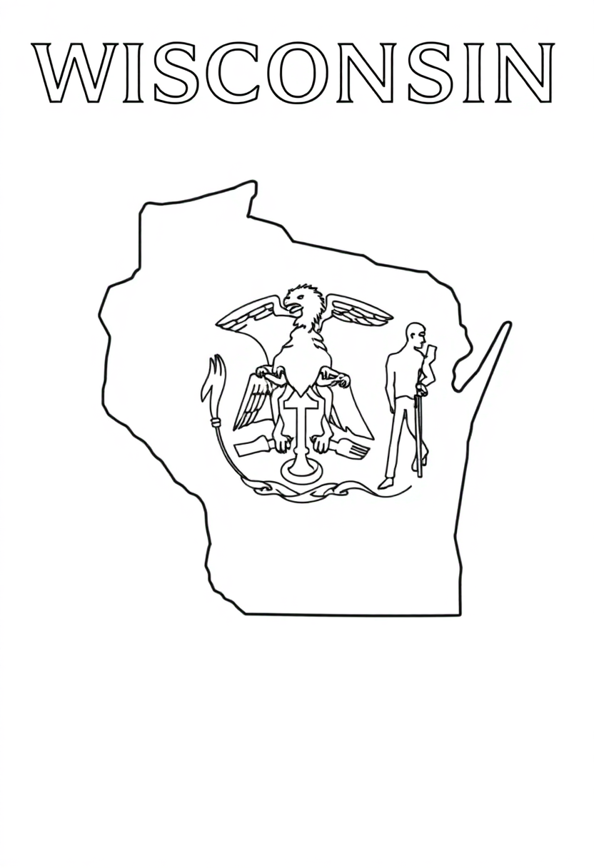 Wisconsin State Flag coloring page, free printable
