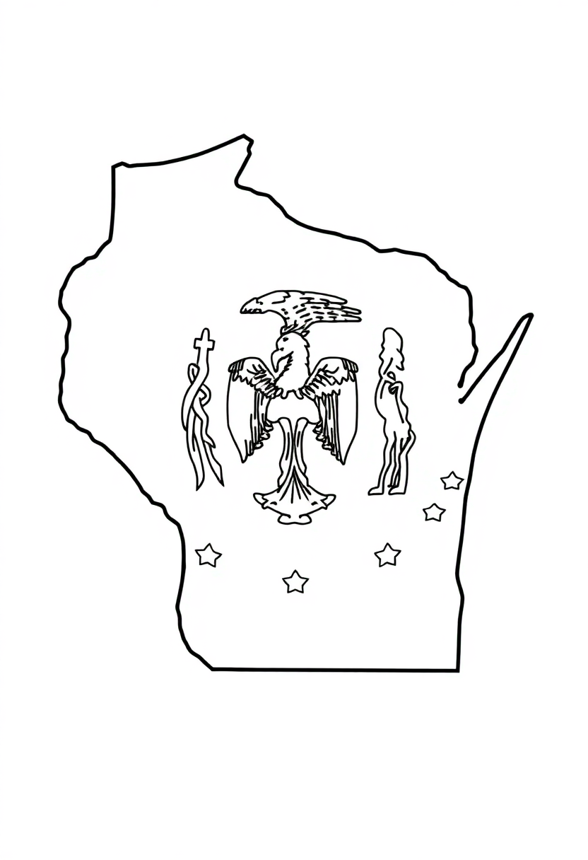 Wisconsin State Flag coloring page, free printable