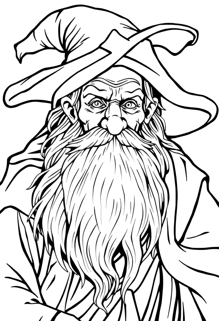 Wise Old Wizard with Long Beard coloring page for kids