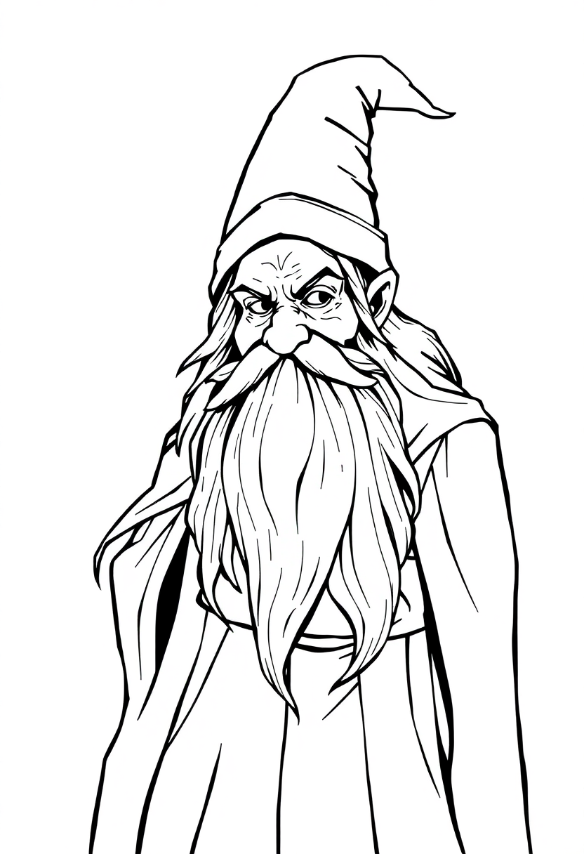 Wise Old Wizard with Long Beard coloring page for kids
