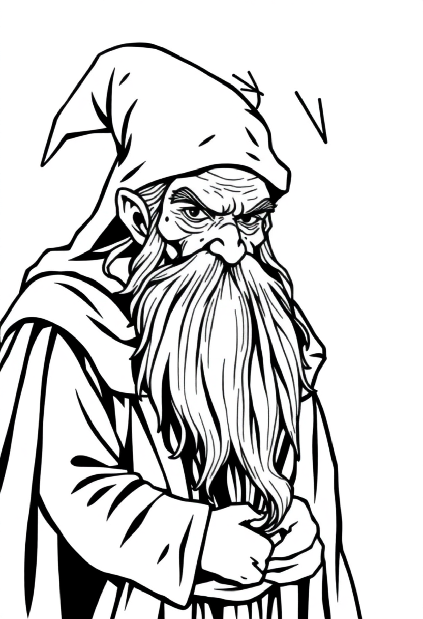 Wise Old Wizard with Long Beard coloring page for kids