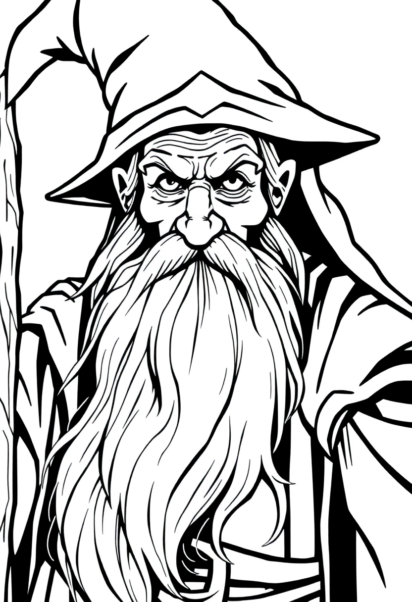 Wise Old Wizard With Long Beard coloring pages