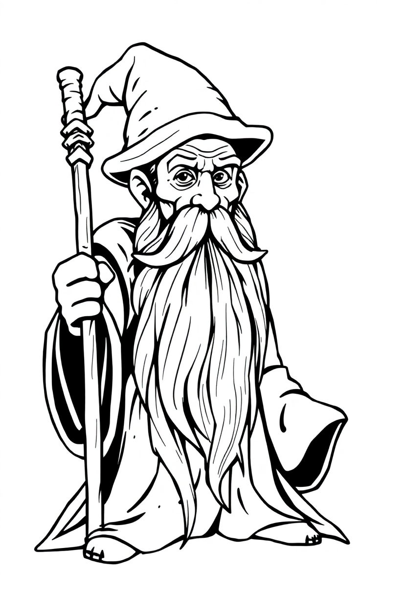Wise Old Wizard with Long Beard coloring page for kids