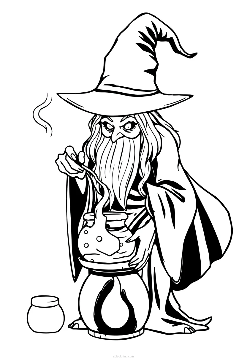 Witch Brewing Potion coloring page for kids