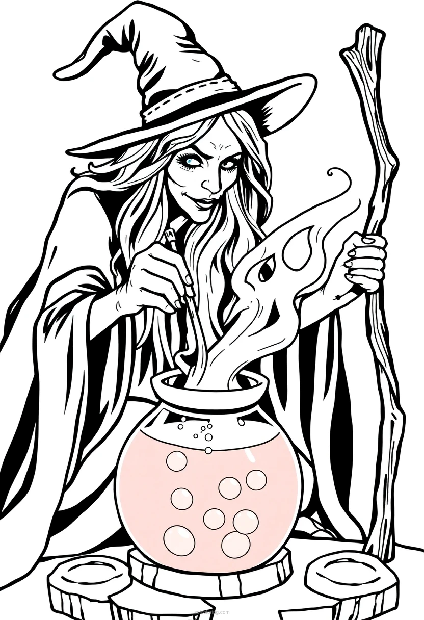 Witch Brewing Potion coloring page for kids