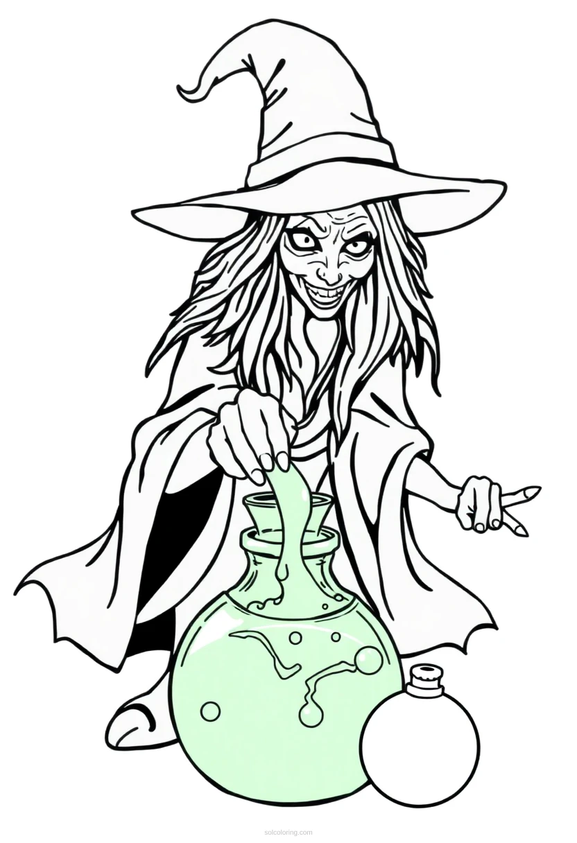 Witch Brewing Potion coloring page for kids