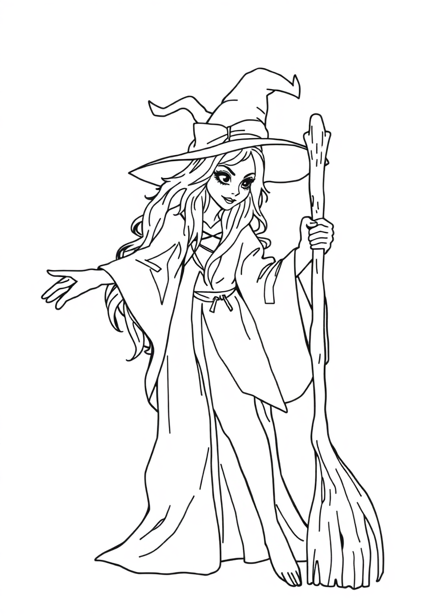 Witch coloring page, free printable