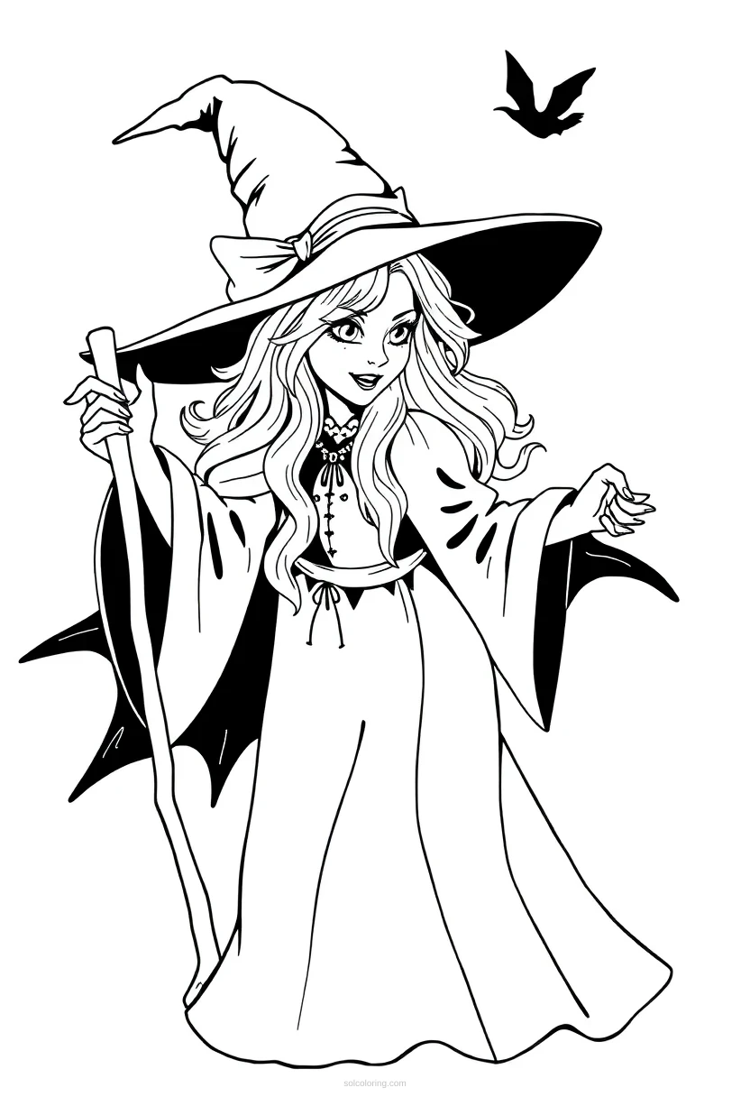 Witch coloring page for kids