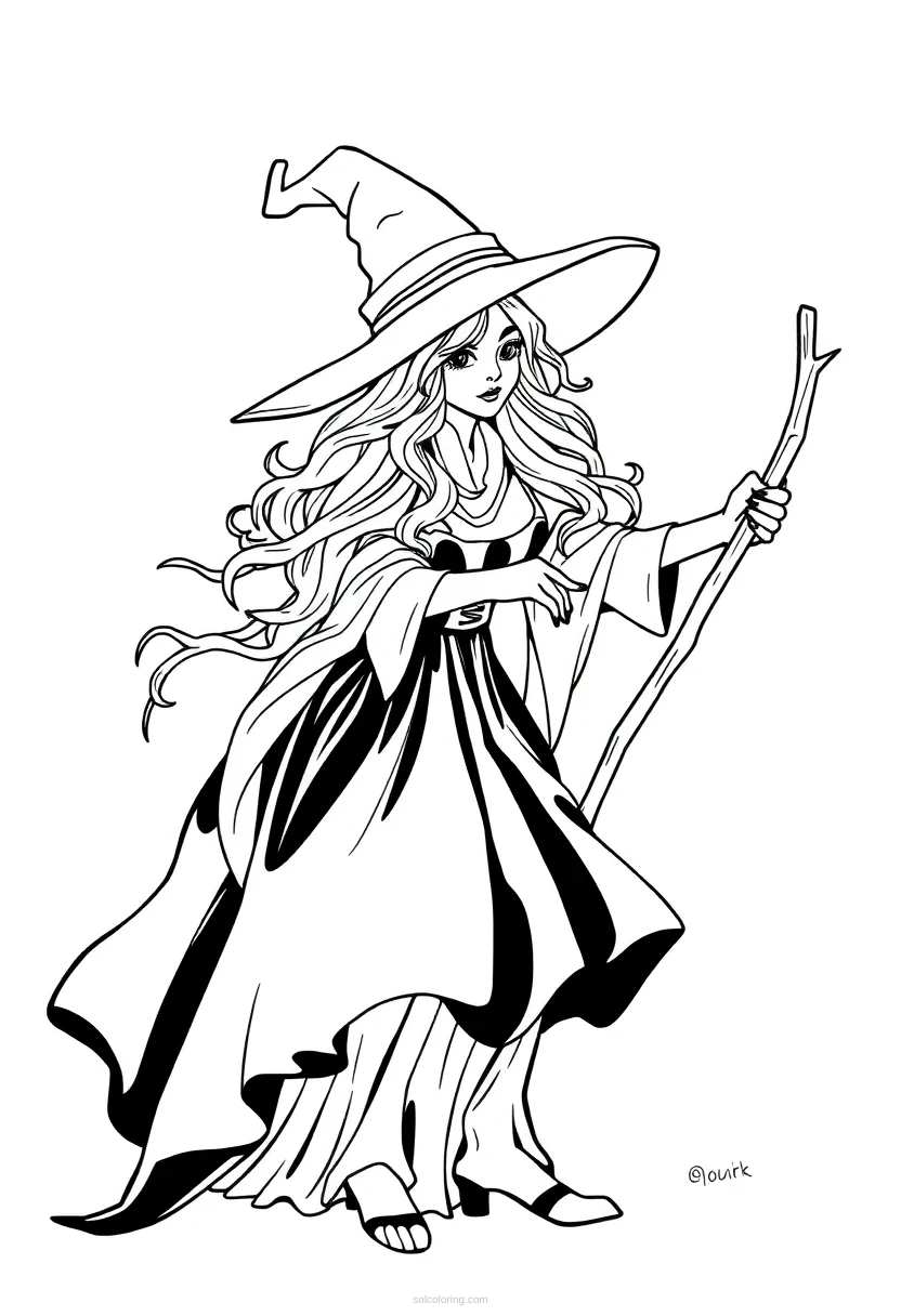 Witch coloring page for kids