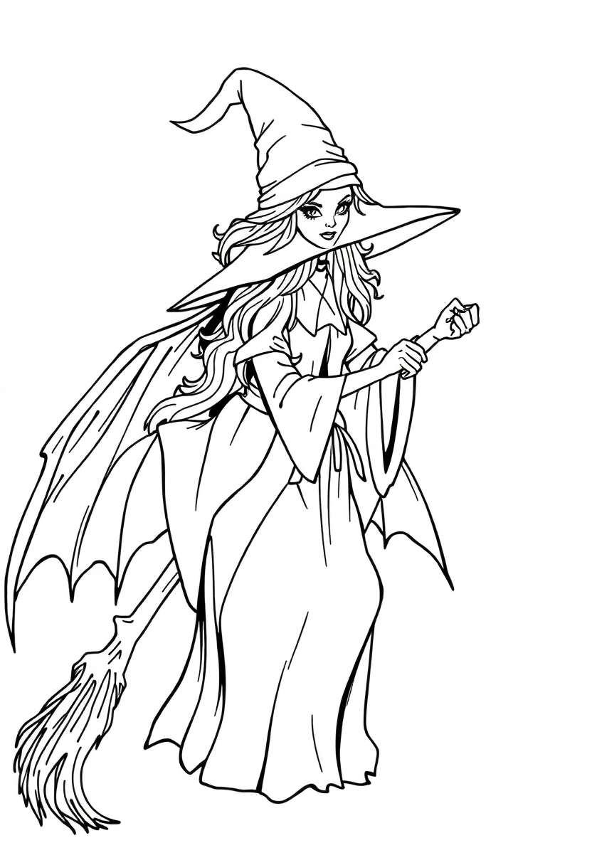 Witch coloring page, free printable