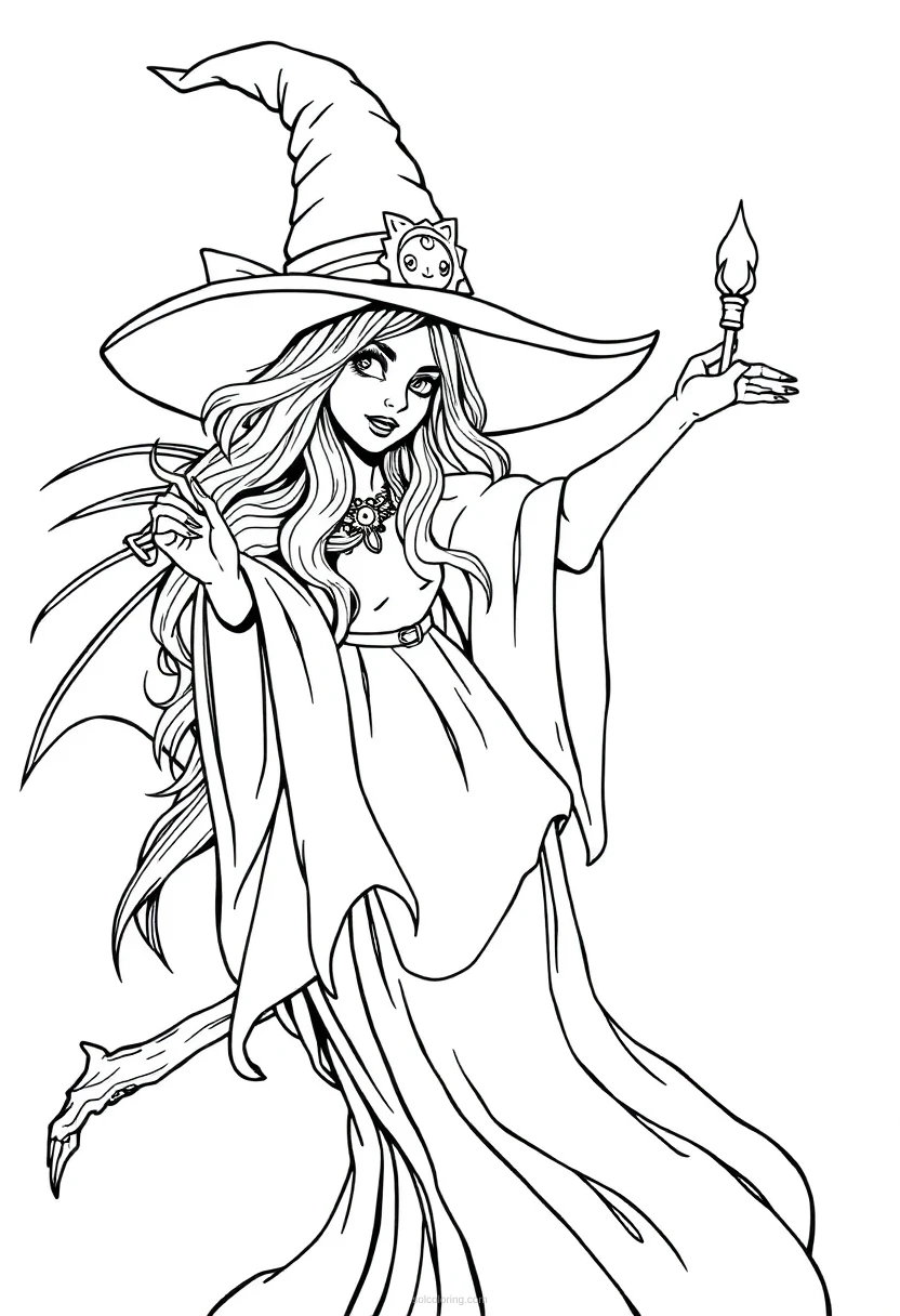 Witch Detailed coloring page for kids