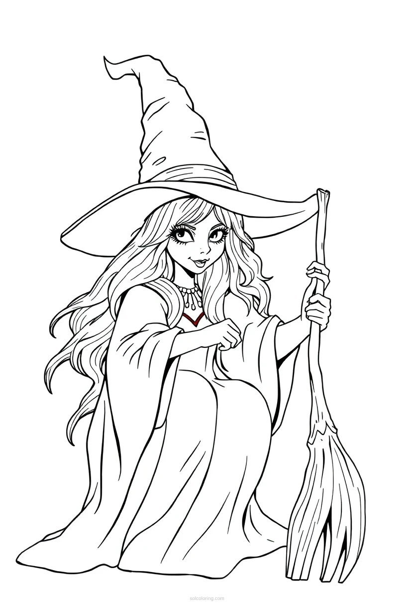 Witch Detailed coloring page for kids