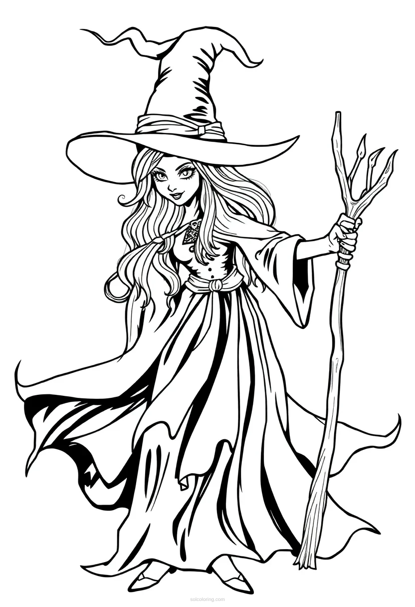 Witch Detailed coloring page for kids