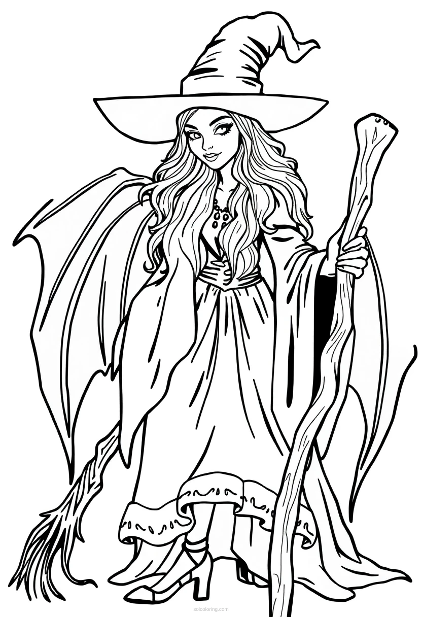 Witch Detailed coloring page for kids