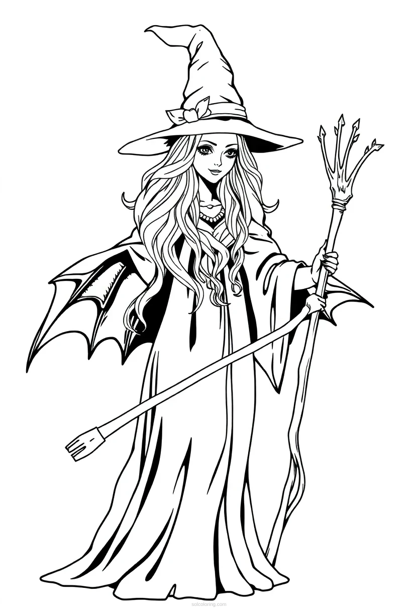 Witch Detailed coloring page for kids