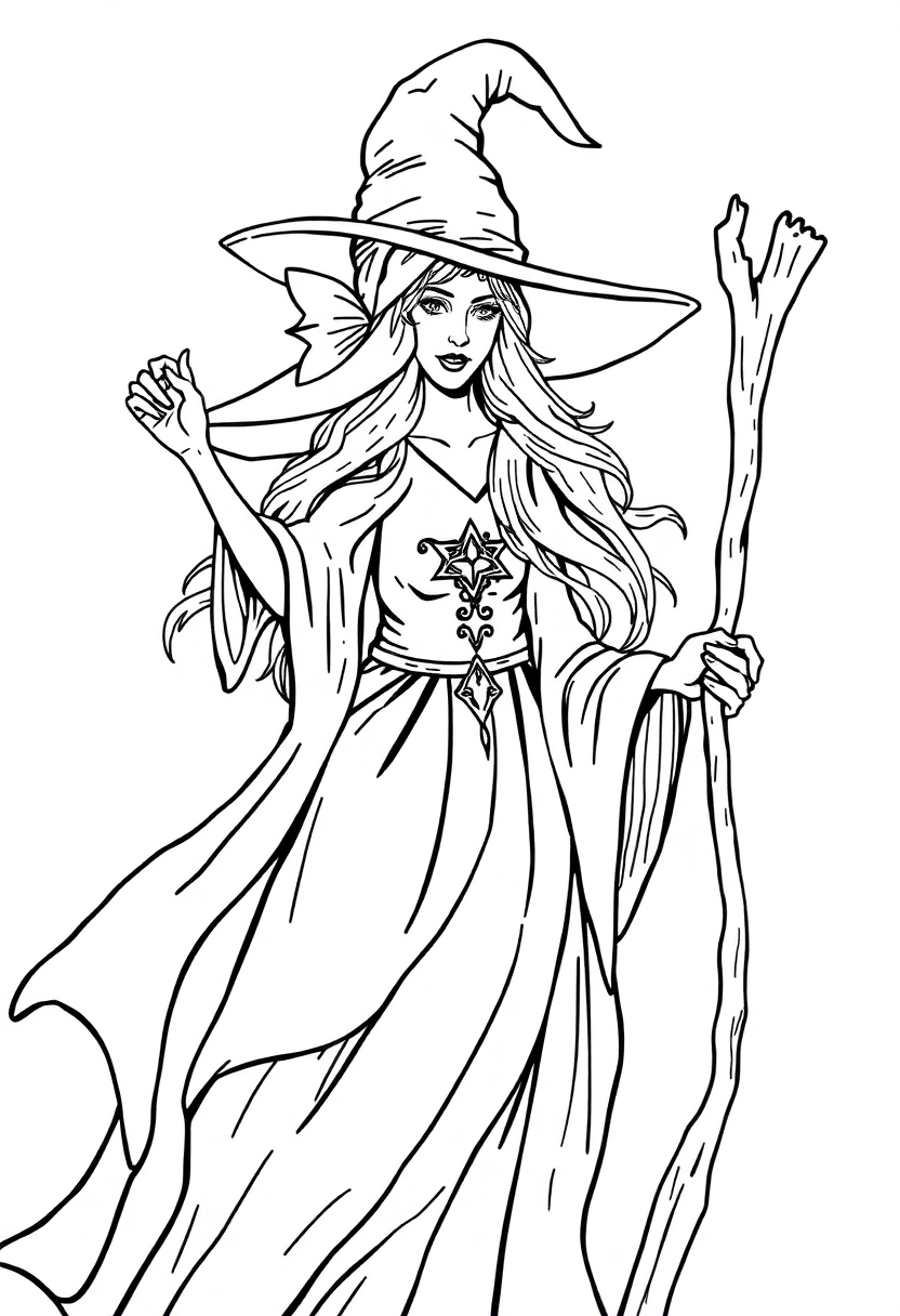Witch coloring page, free printable