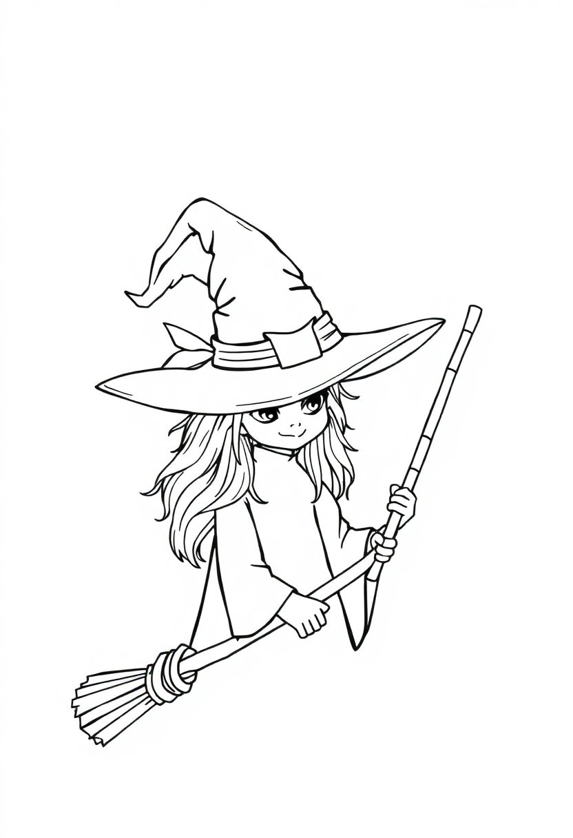 Witch Hat And Broomstick coloring pages