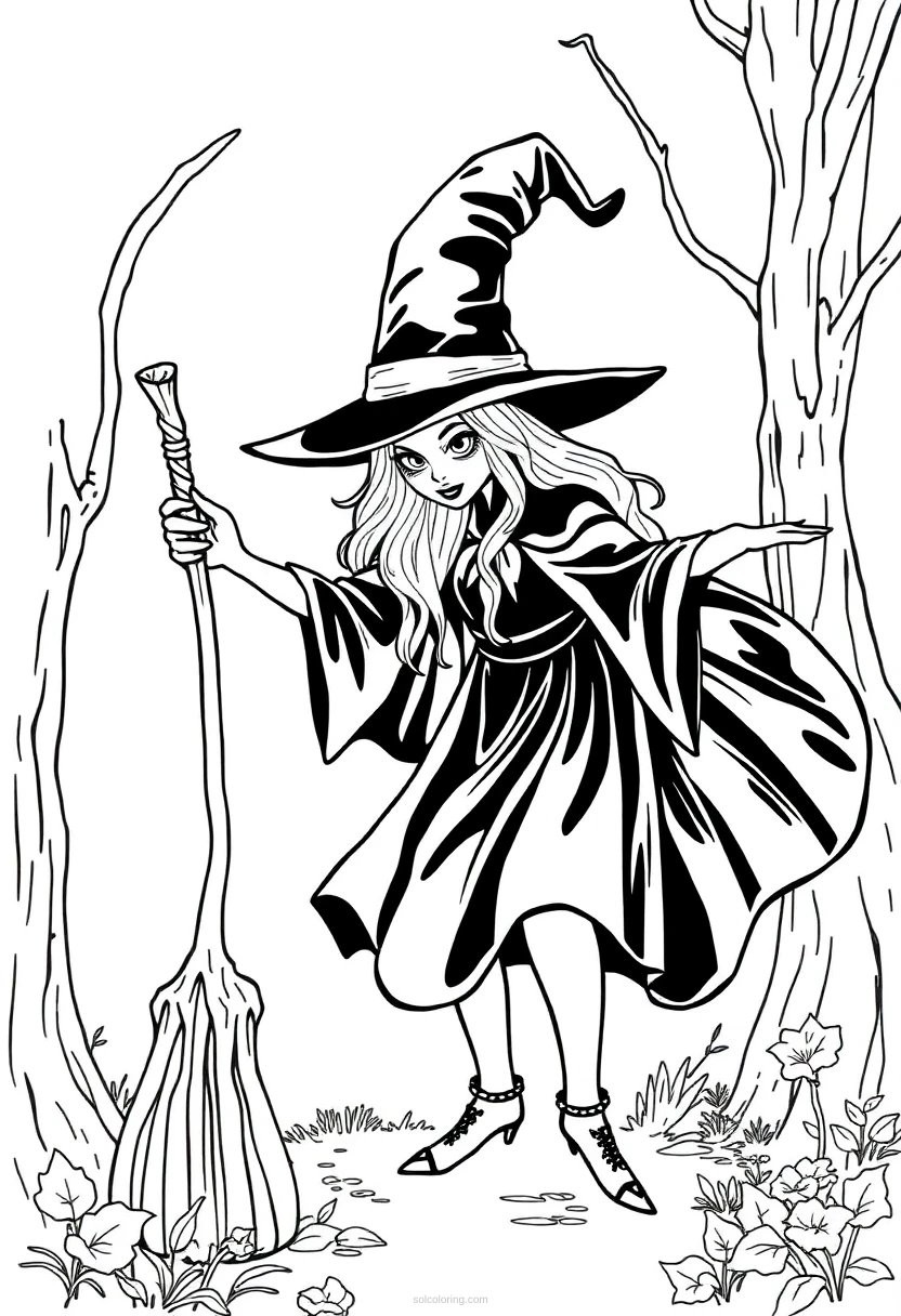 Witch coloring page for kids