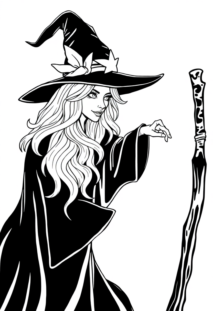 Witch coloring page, free printable
