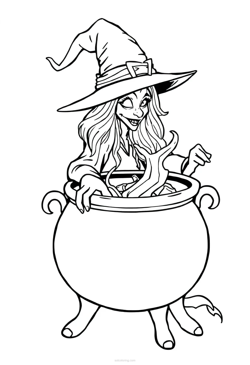 Witch's Cauldron Bubbling coloring page for kids