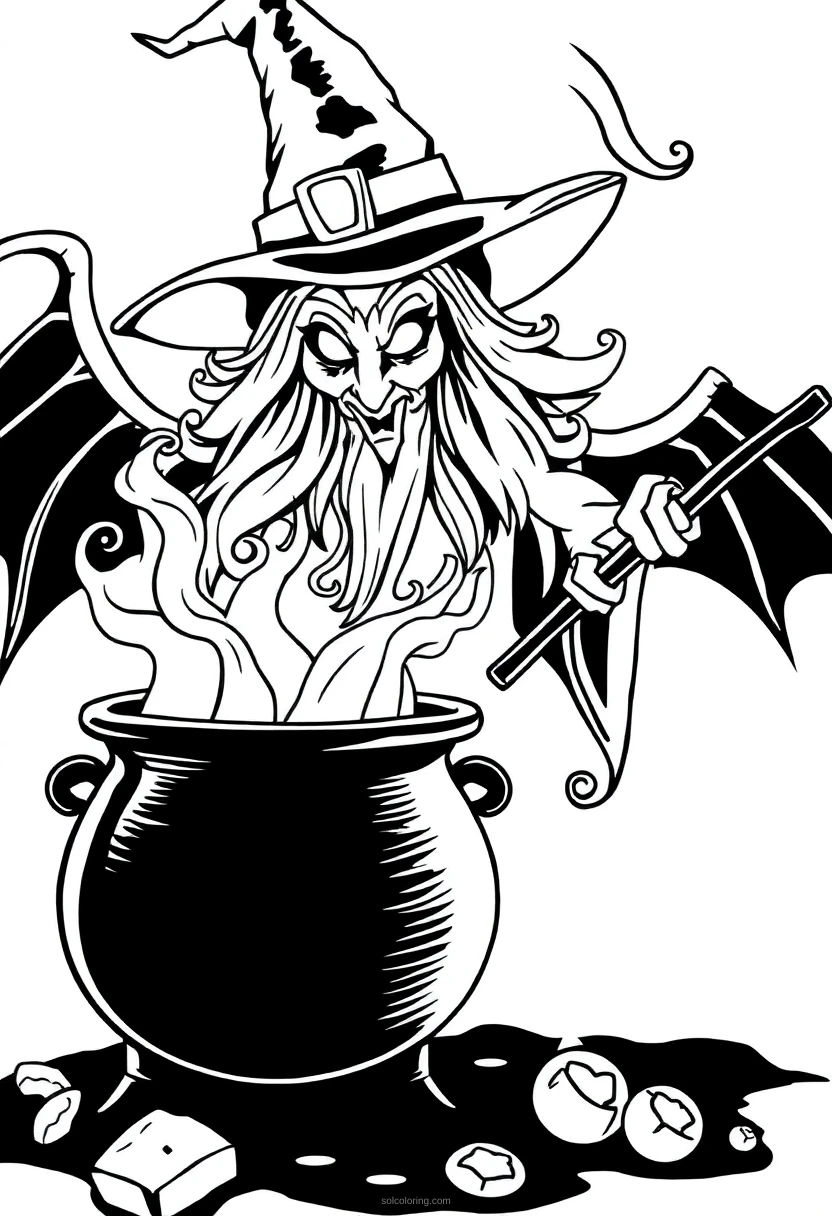 Witch's Cauldron Bubbling coloring page for kids
