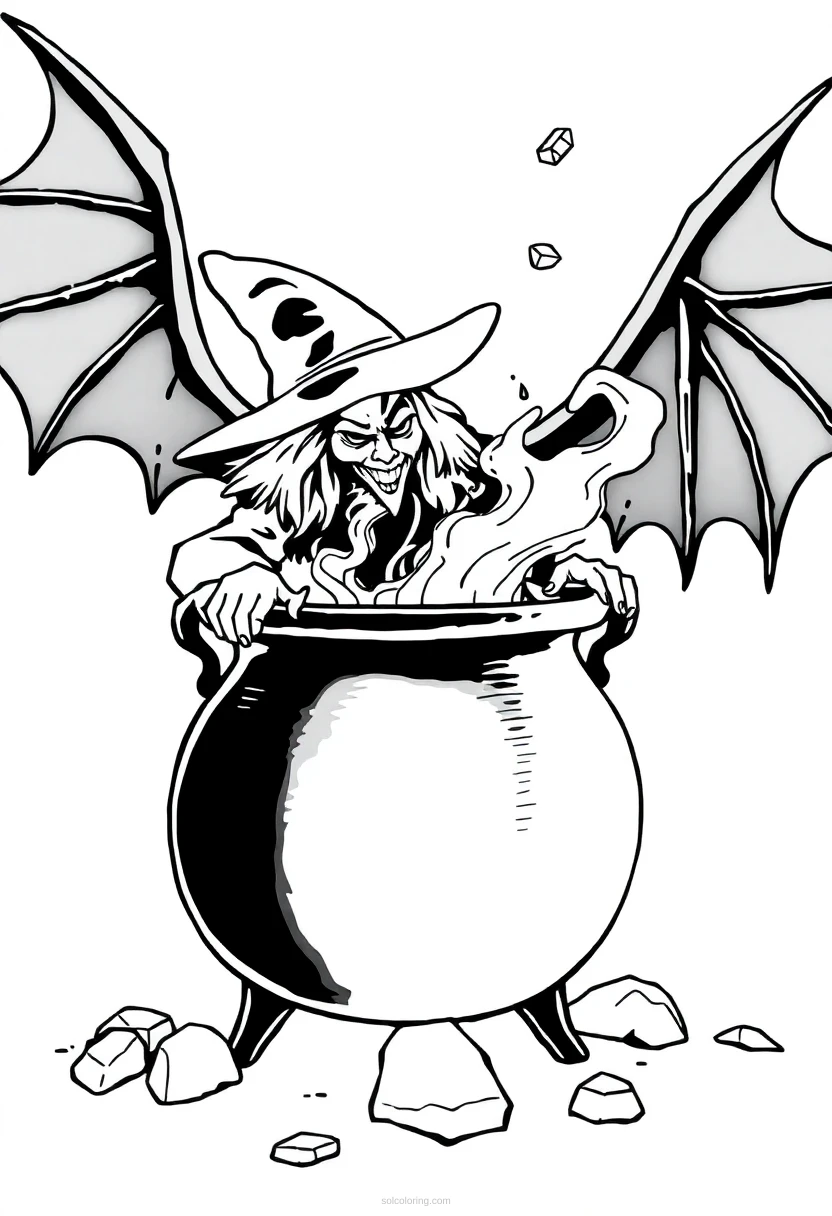 Witch's Cauldron Bubbling coloring page for kids