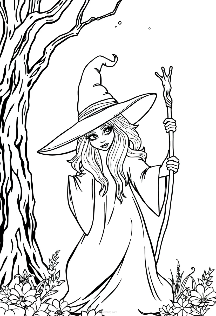 Witch coloring page for kids