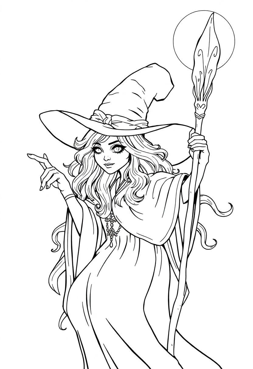 Witch coloring page, free printable