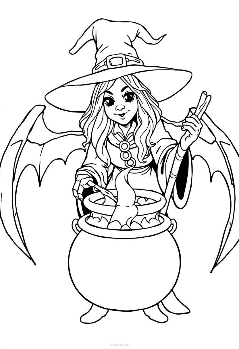 Witch With Cauldron coloring pages
