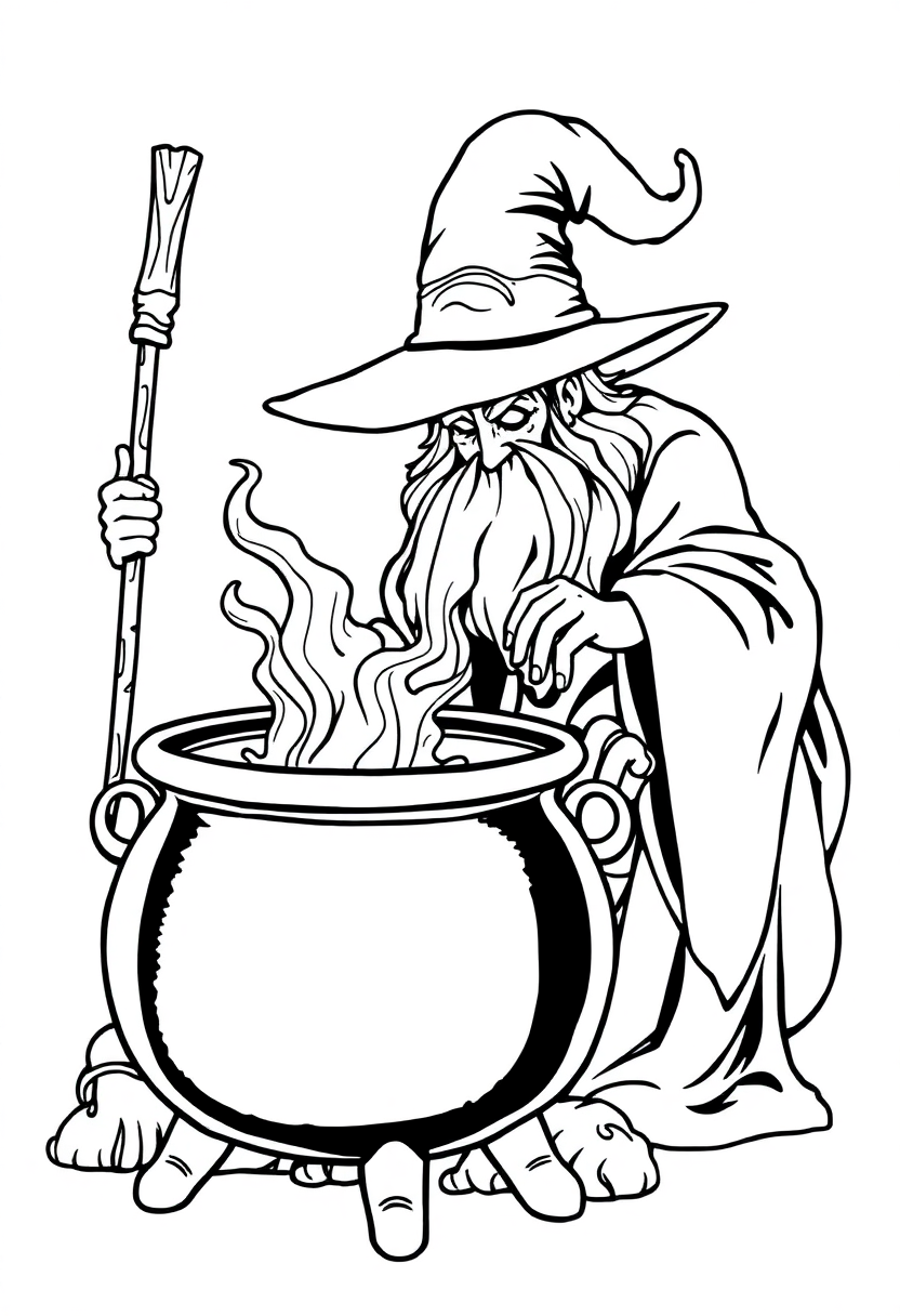 Wizard Brewing Cauldron coloring pages