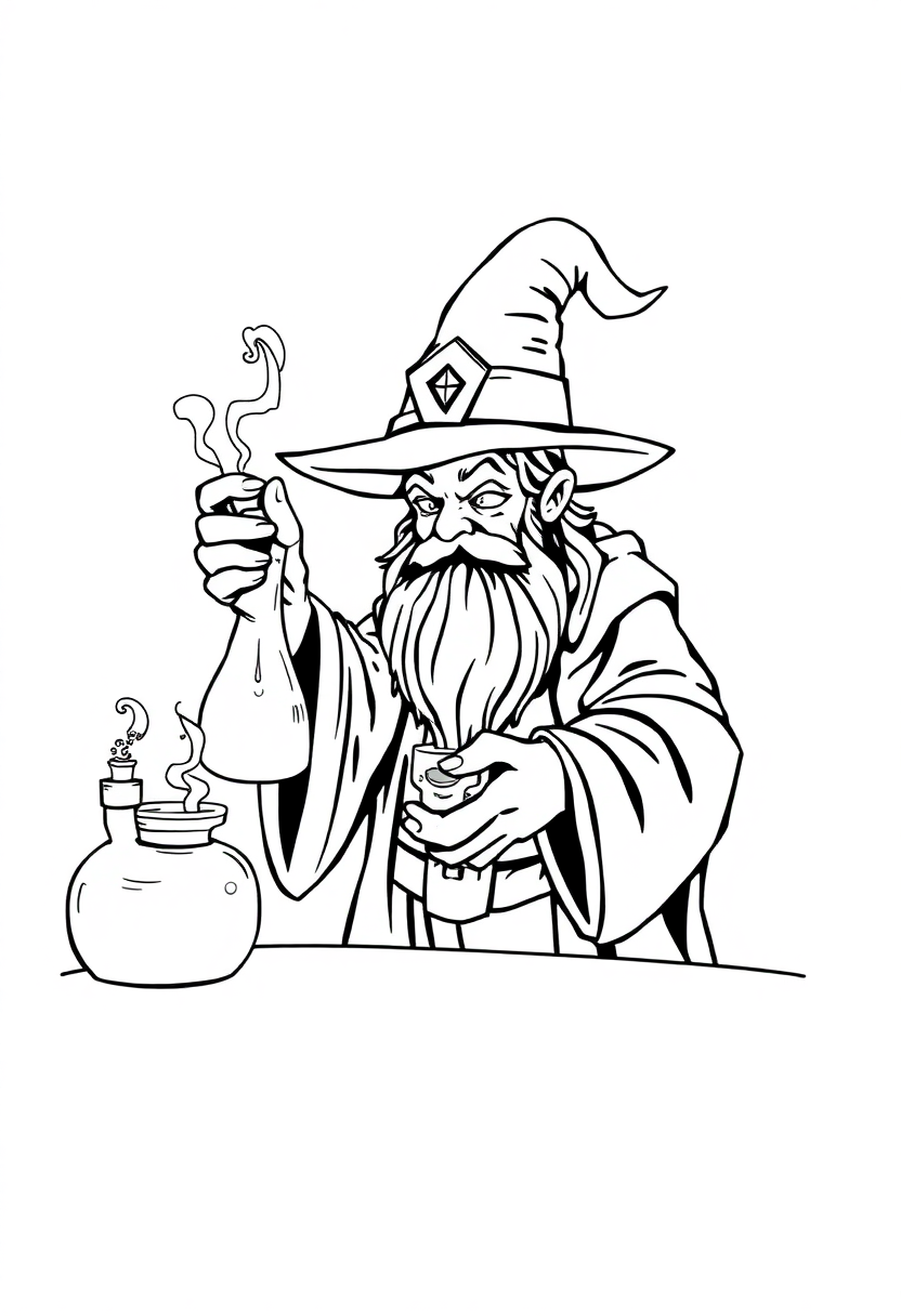 Wizard Brewing Magic Potion coloring pages