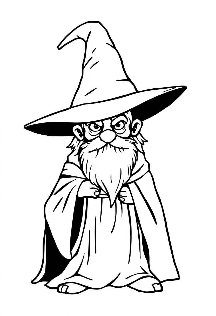 Wizard in Pointed Hat and Robes coloring page for kids