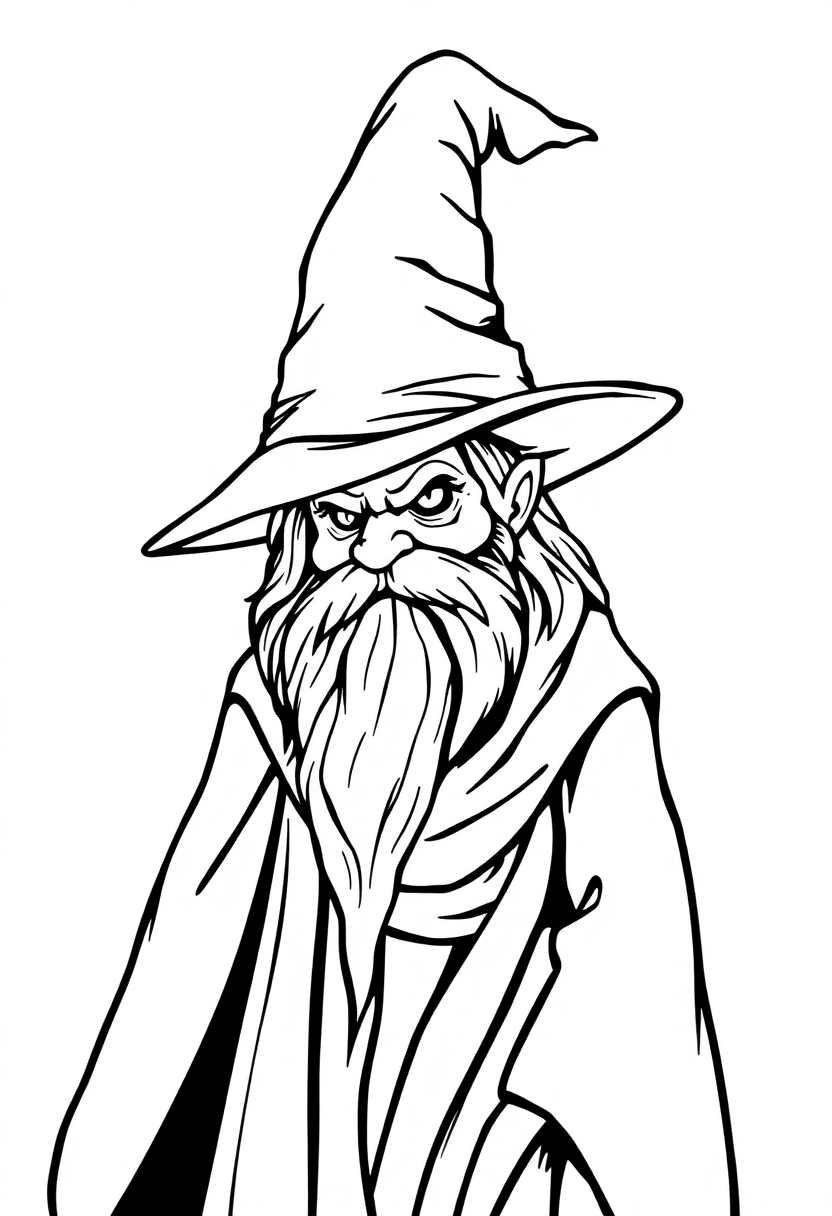 Wizard in Pointed Hat and Robes coloring page for kids