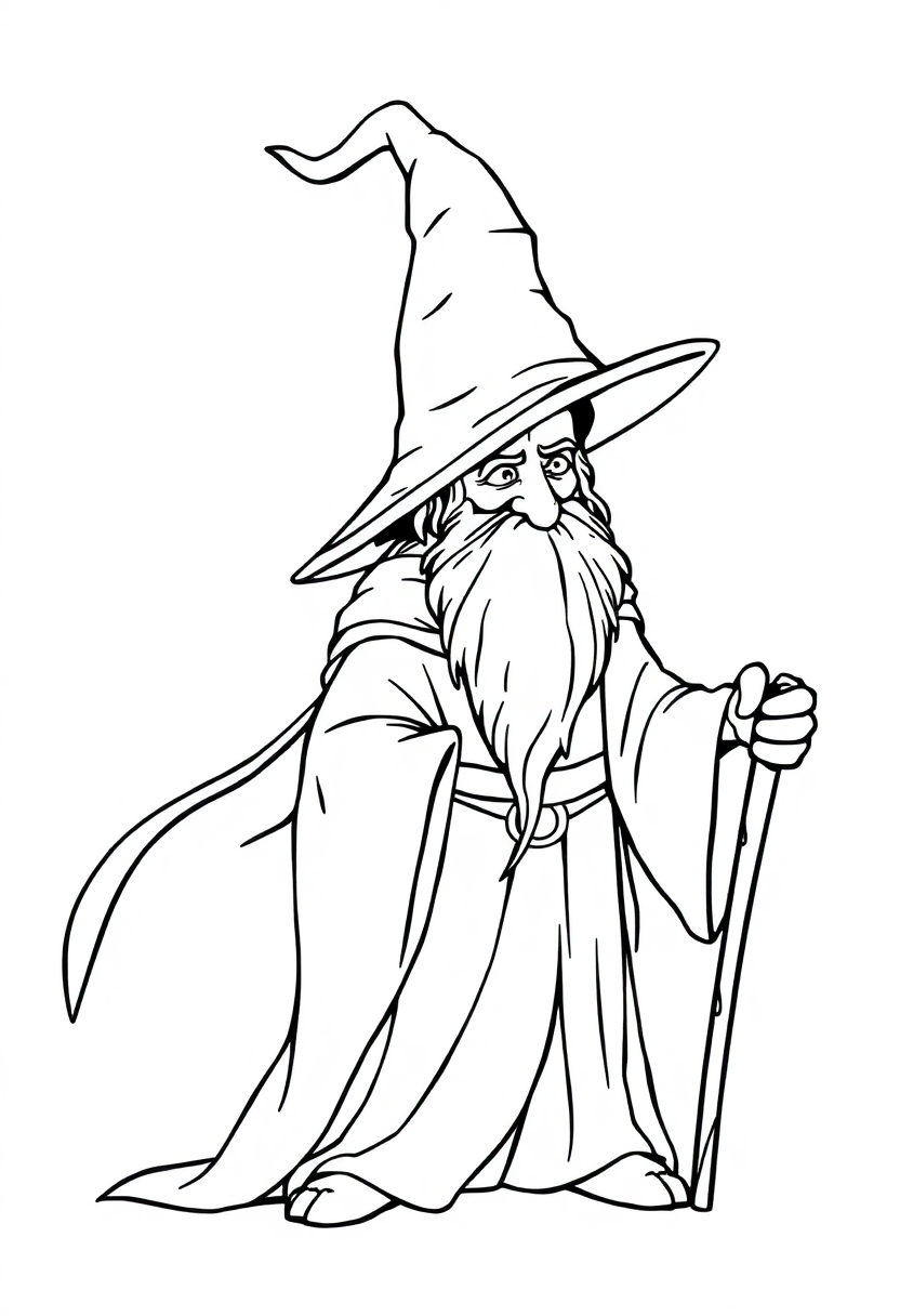 Wizard in Pointed Hat and Robes coloring page for kids
