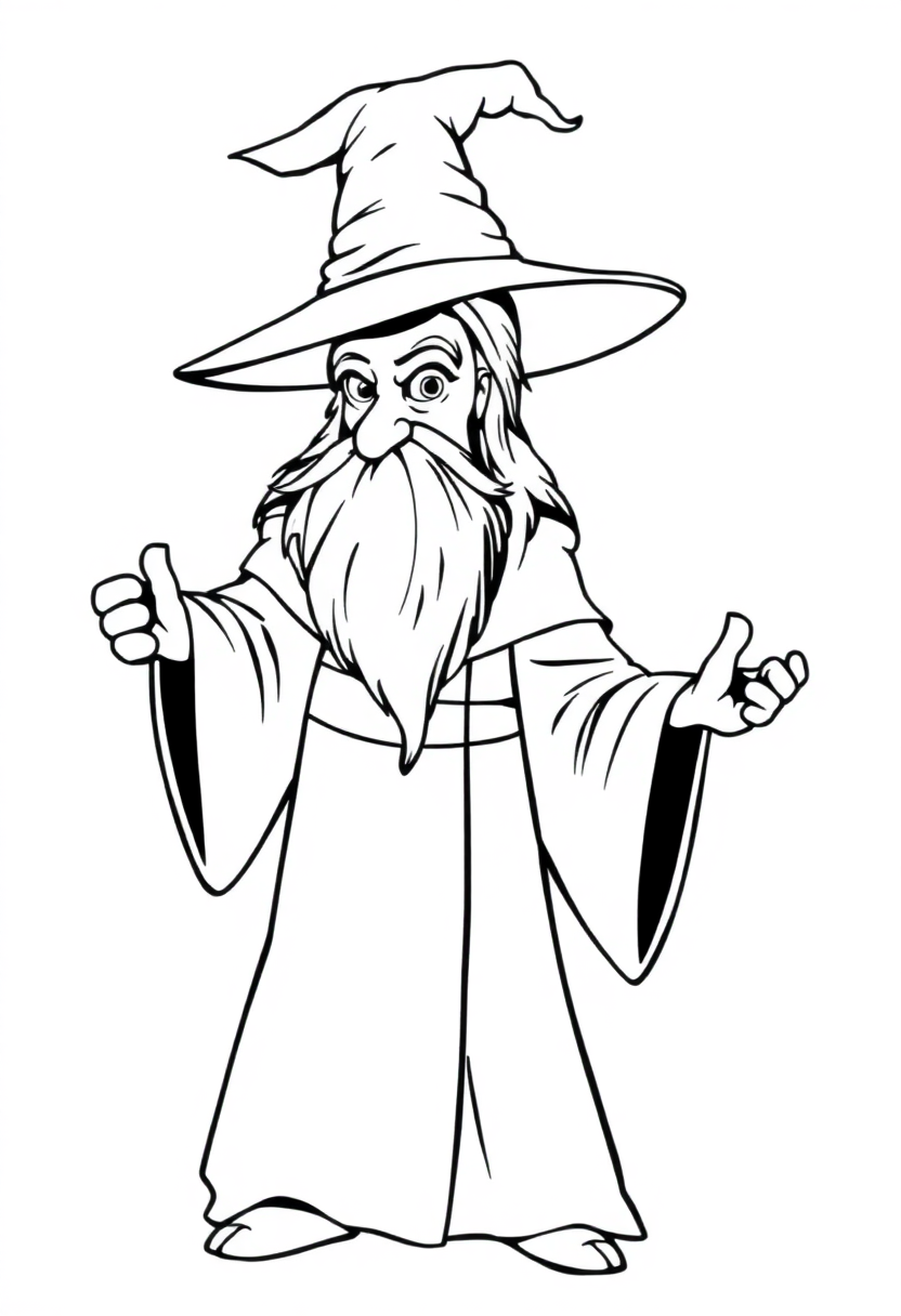 Wizard In Pointed Hat And Robes coloring pages