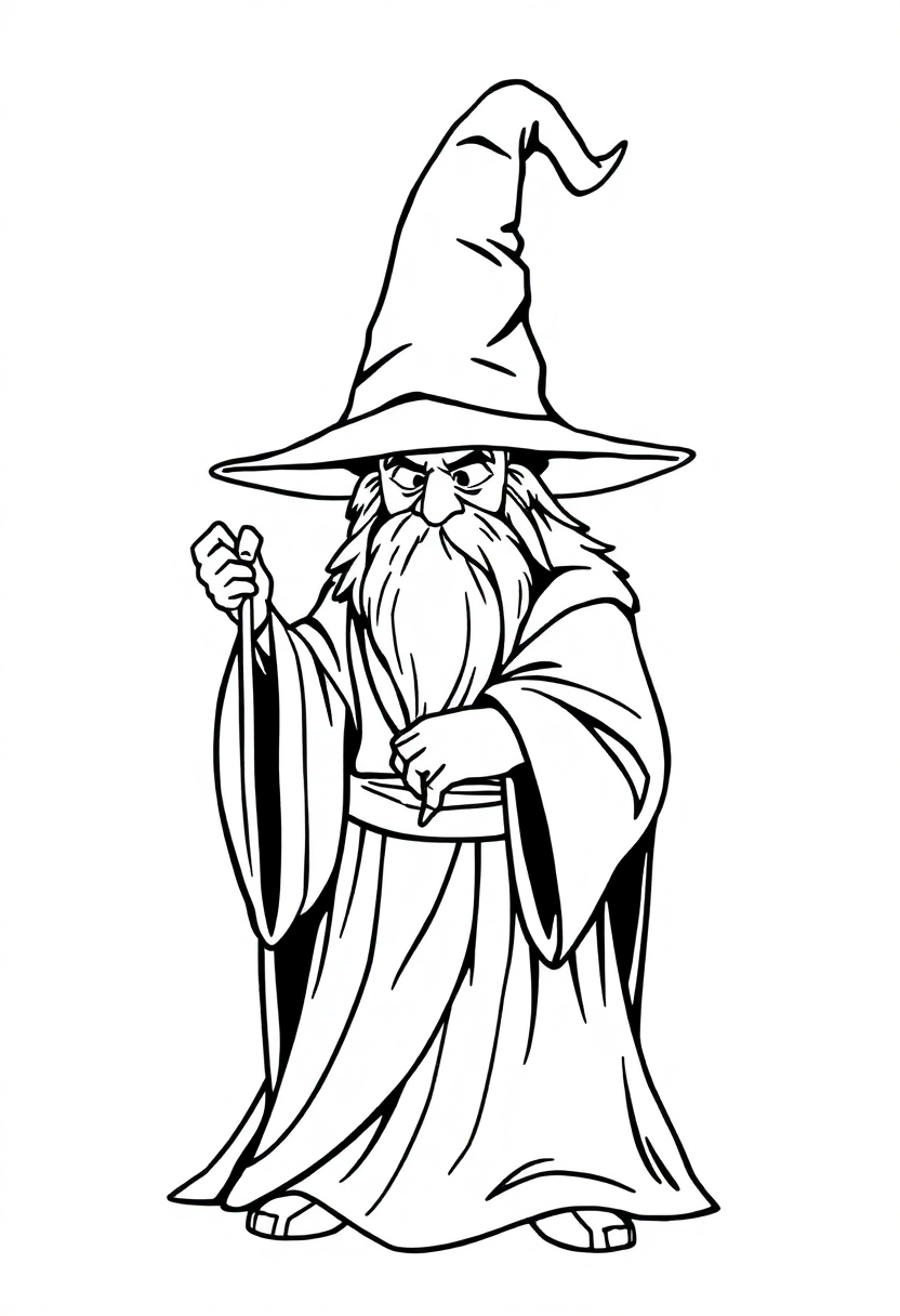 Wizard in Pointed Hat and Robes coloring page for kids